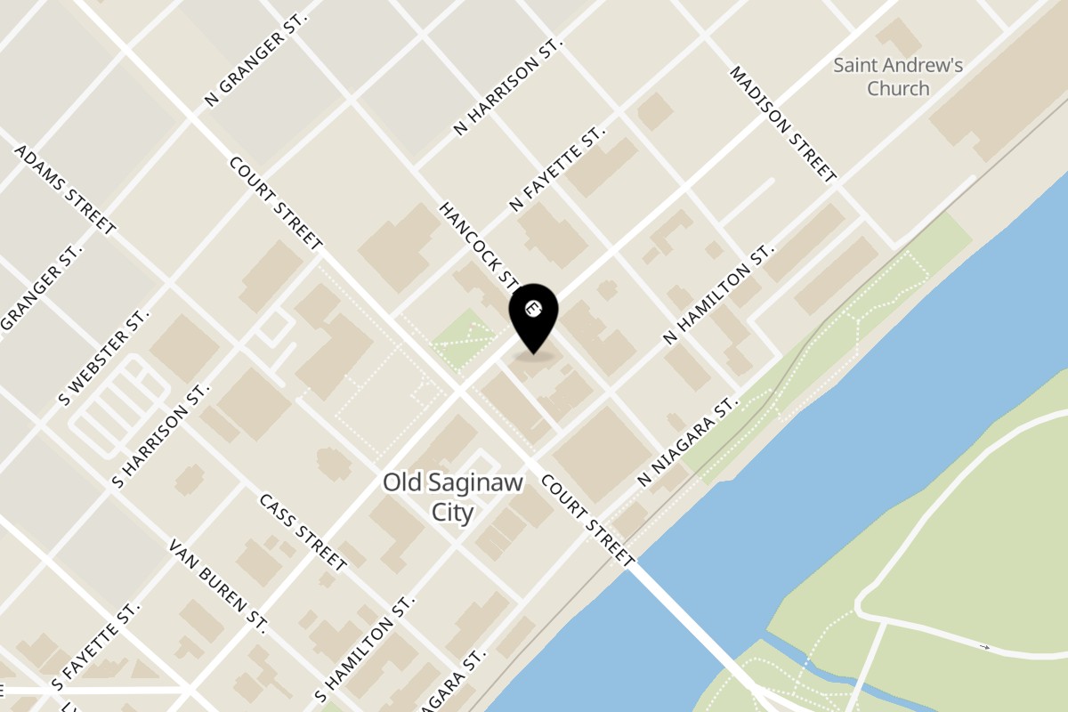 Map showing the location of Big O's Hot Chicken on 118 N Michigan Ave in Saginaw